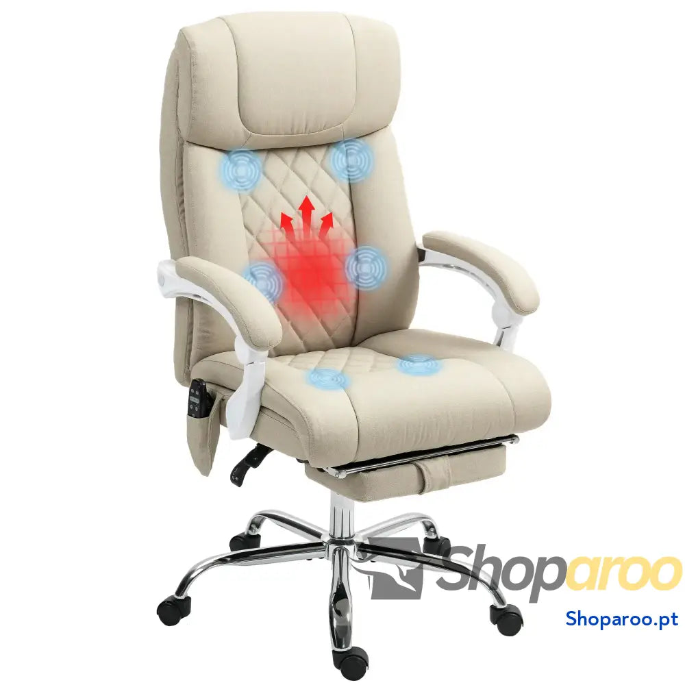 Cadeira de Escritório com Massagem Reclinável Aquecimento Apoio para Pés e Controlo Remoto 66x70x112-120 cm Bege