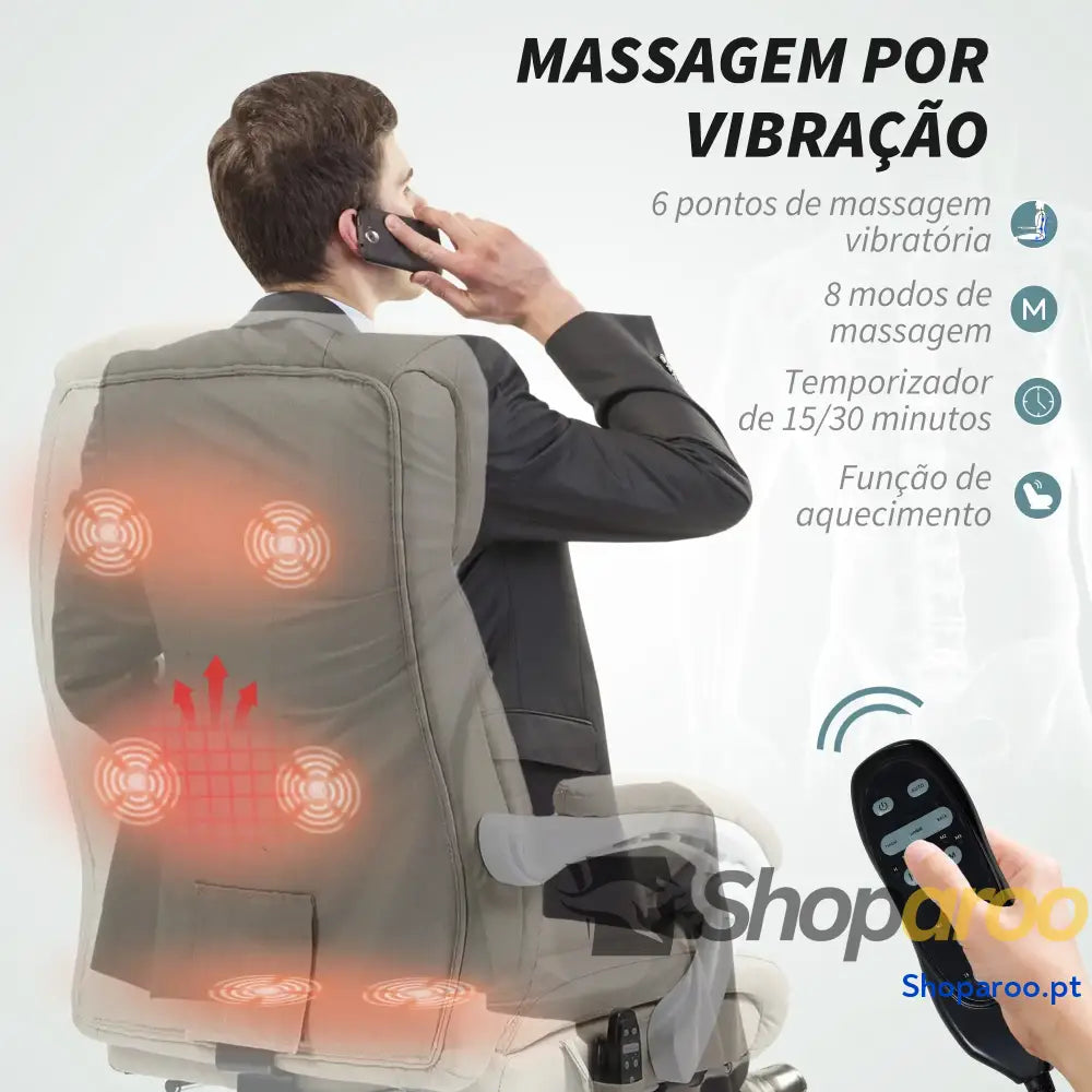 Cadeira de Escritório com Massagem Reclinável Aquecimento Apoio para Pés e Controlo Remoto 66x70x112-120 cm Bege