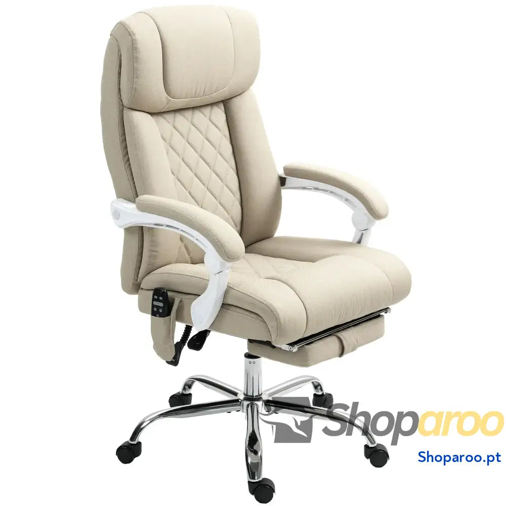 Cadeira de Escritório com Massagem Reclinável Aquecimento Apoio para Pés e Controlo Remoto 66x70x112-120 cm Bege