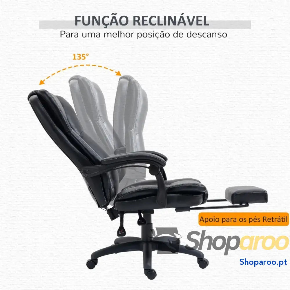 Cadeira de Escritório e Giratória com Altura Ajustável 6 Pontos Massagem Controle Remoto Apoio para os Pés Retrátil