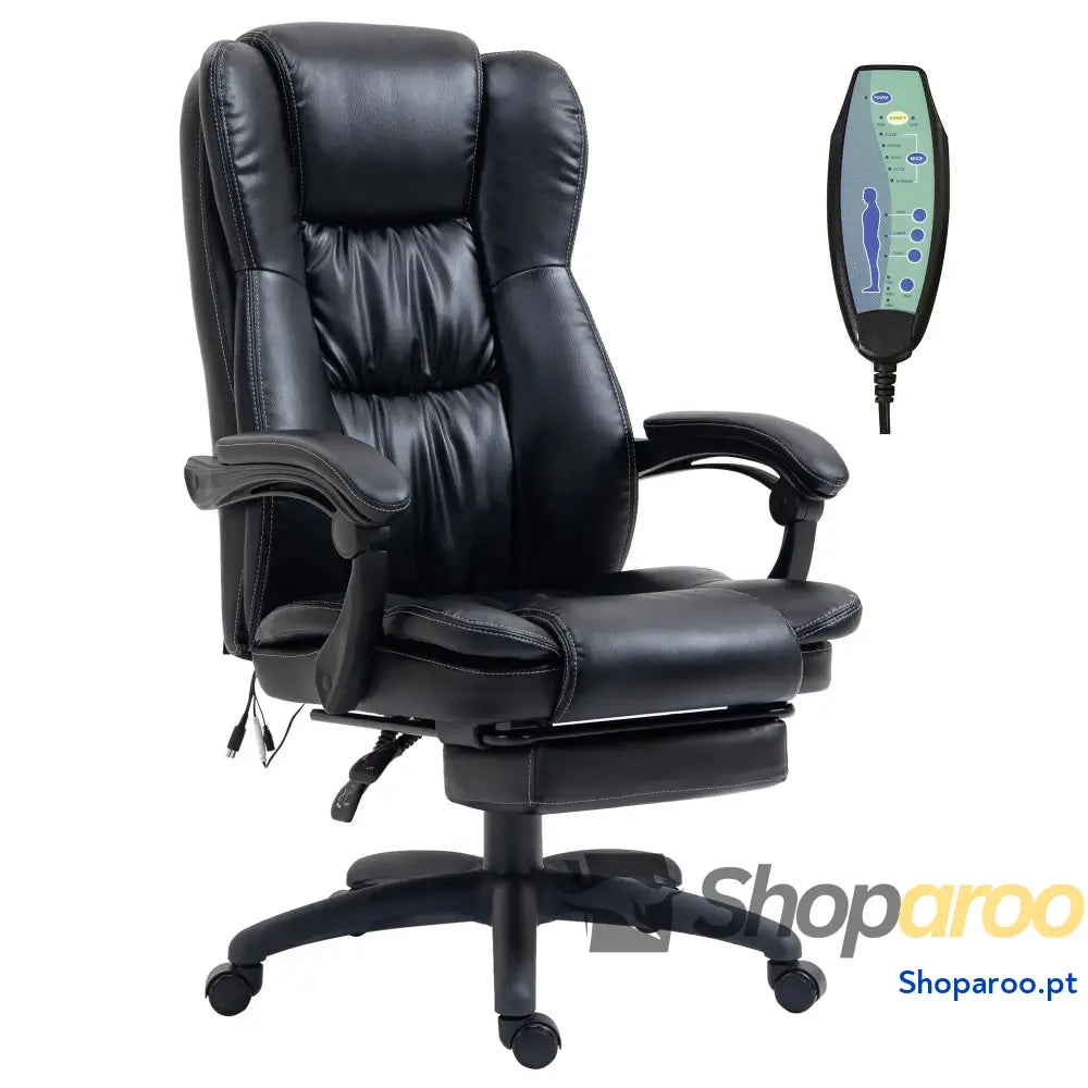 Cadeira de Escritório e Giratória com Altura Ajustável 6 Pontos Massagem Controle Remoto Apoio para os Pés Retrátil