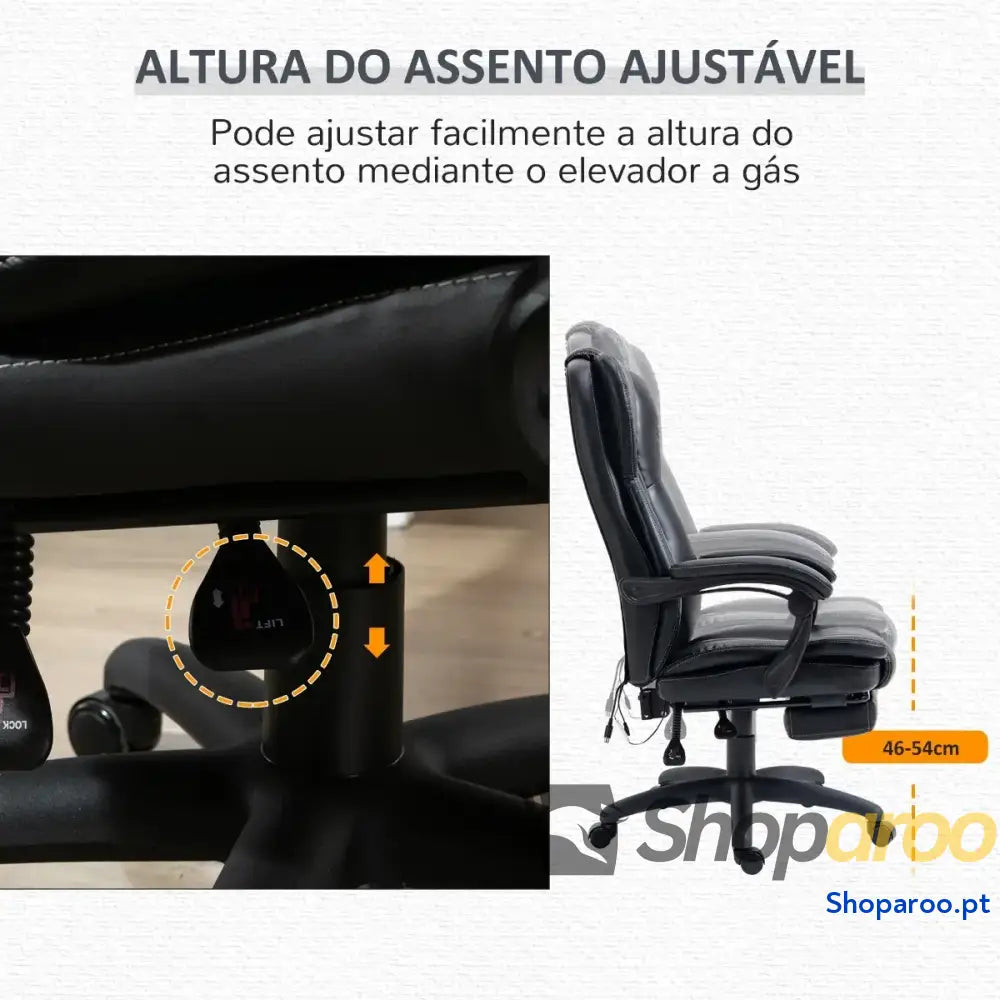 Cadeira de Escritório e Giratória com Altura Ajustável 6 Pontos Massagem Controle Remoto Apoio para os Pés Retrátil