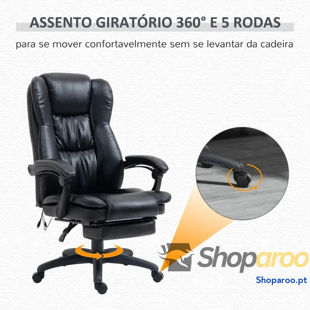 Cadeira de Escritório e Giratória com Altura Ajustável 6 Pontos Massagem Controle Remoto Apoio para os Pés Retrátil