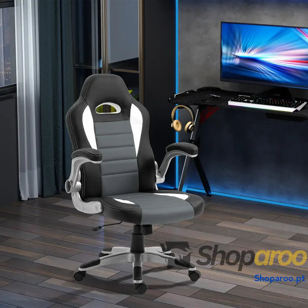 Cadeira de escritório ergonômica Altura ajustável apoio de Braço dobrável com 5 rodas Carga 120 kg 65x69x112-122 cm cinza