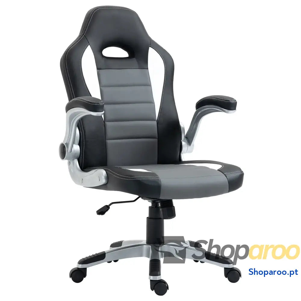 Cadeira de escritório ergonômica Altura ajustável apoio Braço dobrável com 5 rodas Carga 120 kg 65x69x112 122 cm cinza