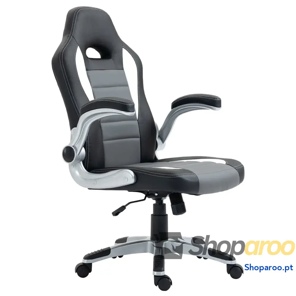 Cadeira de escritório ergonômica Altura ajustável apoio Braço dobrável com 5 rodas Carga 120 kg 65x69x112 122 cm cinza