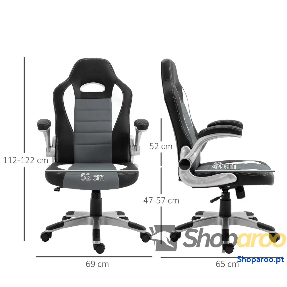 Cadeira de escritório ergonômica Altura ajustável apoio Braço dobrável com 5 rodas Carga 120 kg 65x69x112 122 cm cinza