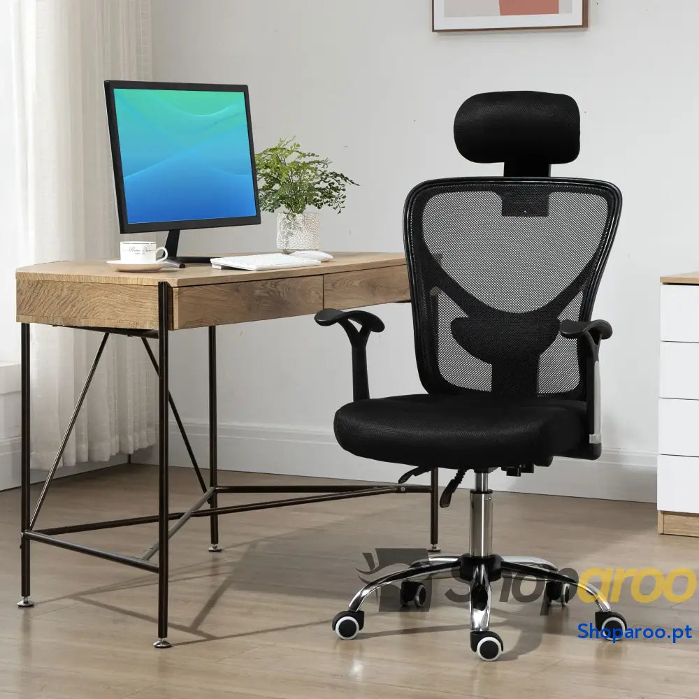 Cadeira de Escritório Ergonômica Giratória com Altura Ajustável Função Reclinável Apoio para a Cabeça e Suporte Lombar