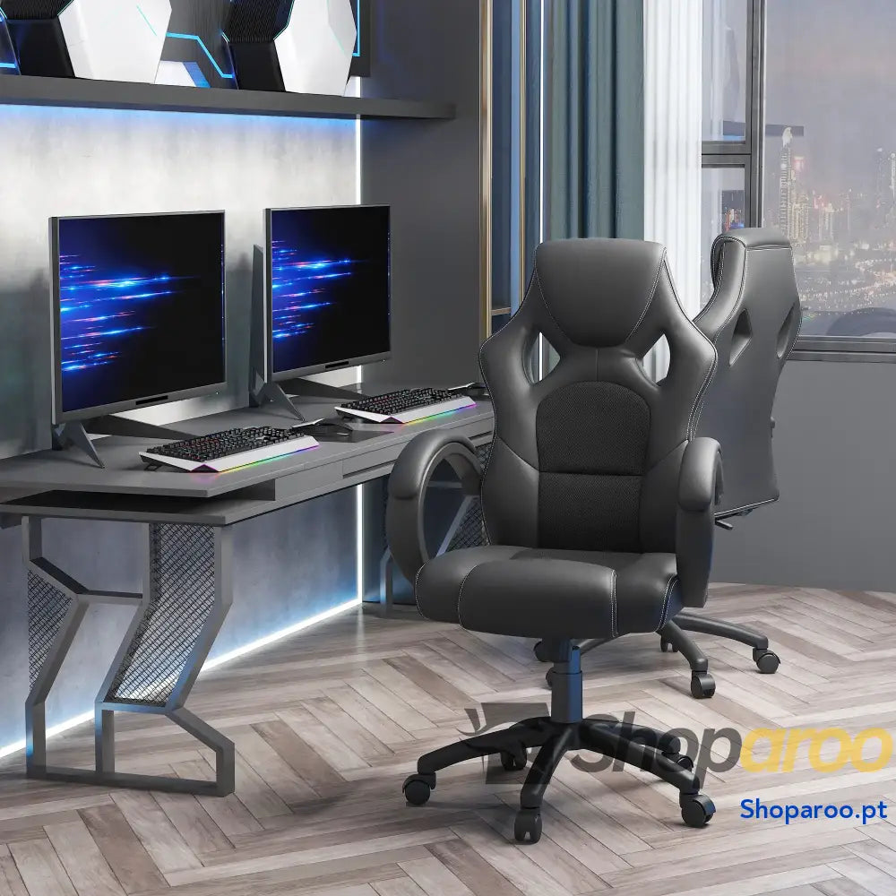Cadeira de Escritório Ergonómica com Encosto Alto em Couro PU Preto