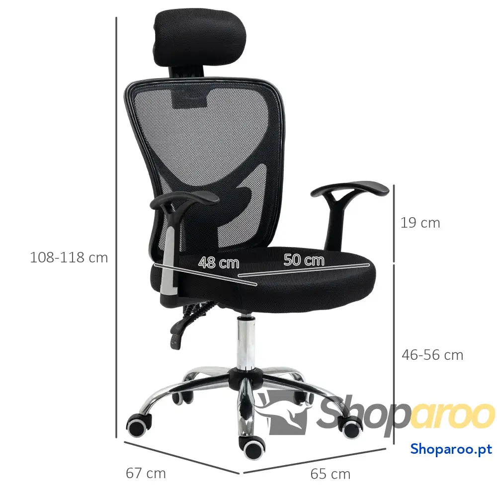 Cadeira de Escritório Ergonômica Giratória com Altura Ajustável Função Reclinável Apoio para a Cabeça e Suporte Lombar