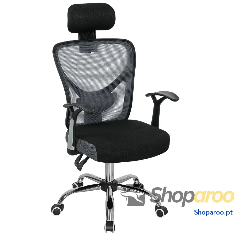 Cadeira de Escritório Ergonômica Giratória com Altura Ajustável Função Reclinável Apoio para a Cabeça e Suporte Lombar