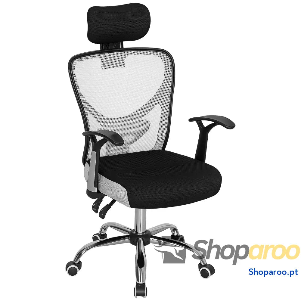 Cadeira de Escritório Ergonômica Giratória com Altura Ajustável Função Reclinável Apoio para a Cabeça e Suporte Lombar