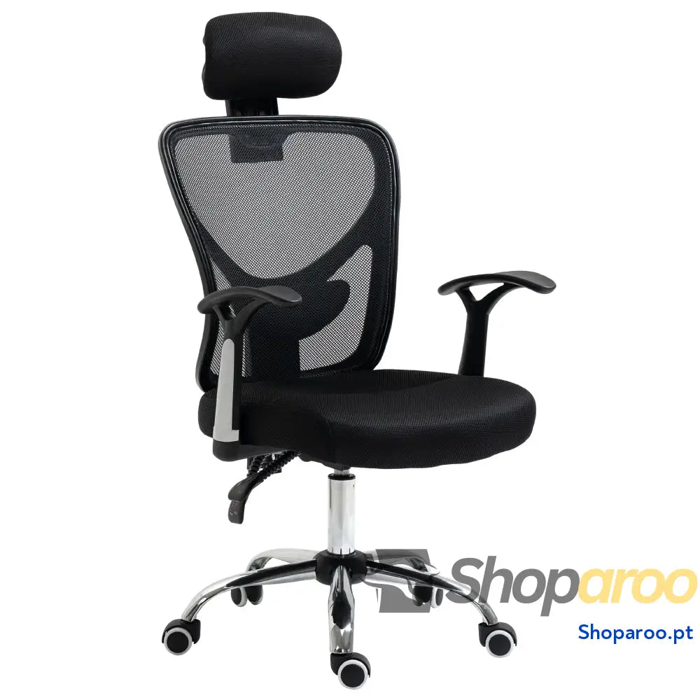 Cadeira de Escritório Ergonômica Giratória com Altura Ajustável Função Reclinável Apoio para a Cabeça e Suporte Lombar