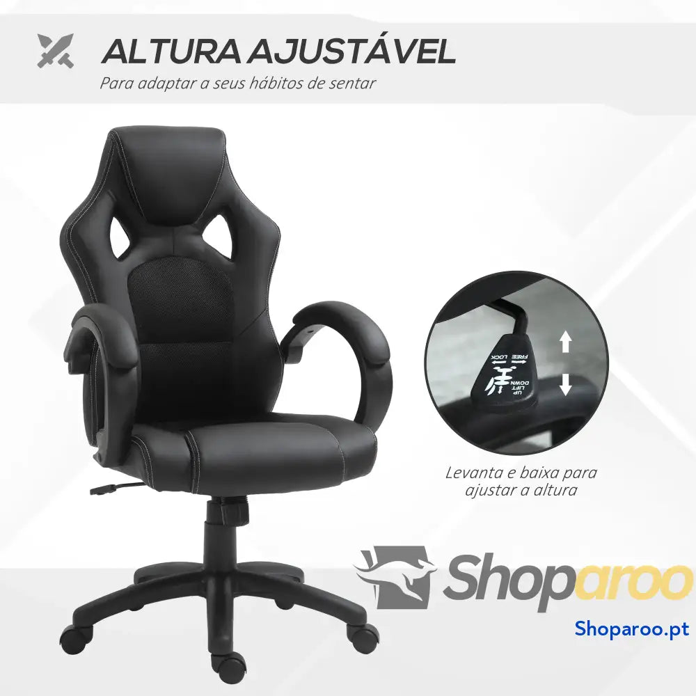 Cadeira de Escritório Ergonómica com Encosto Alto em Couro PU Preto