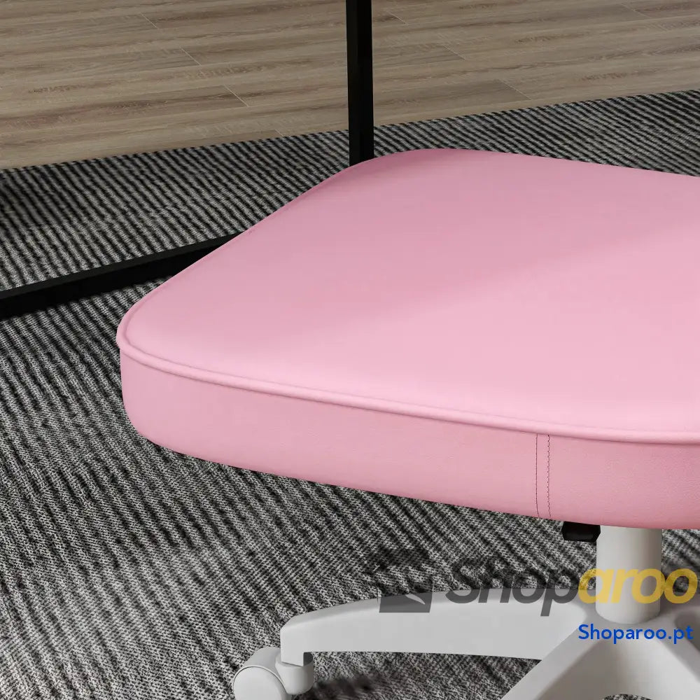 Cadeira de Escritório Estofada em PU com Altura Ajustável Sem Braços Estudo Dormitório 46x59x82-92 cm Rosa
