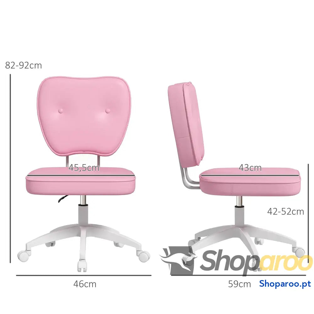 Cadeira de Escritório Estofada em PU com Altura Ajustável Sem Braços Estudo Dormitório 46x59x82-92 cm Rosa