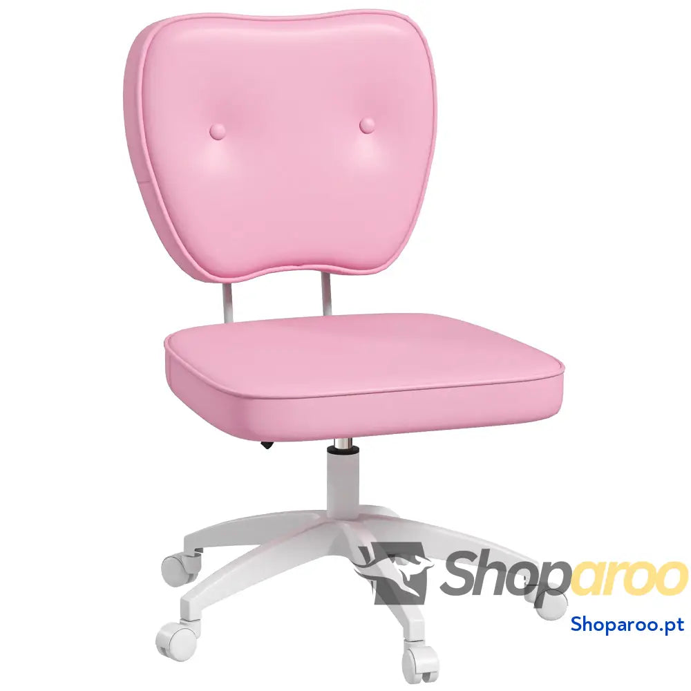 Cadeira de Escritório Estofada em PU com Altura Ajustável Sem Braços Estudo Dormitório 46x59x82-92 cm Rosa