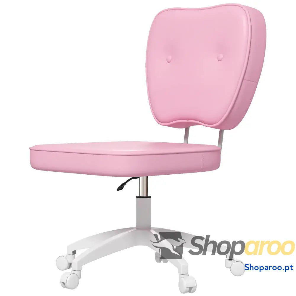 Cadeira de Escritório Estofada em PU com Altura Ajustável Sem Braços Estudo Dormitório 46x59x82-92 cm Rosa