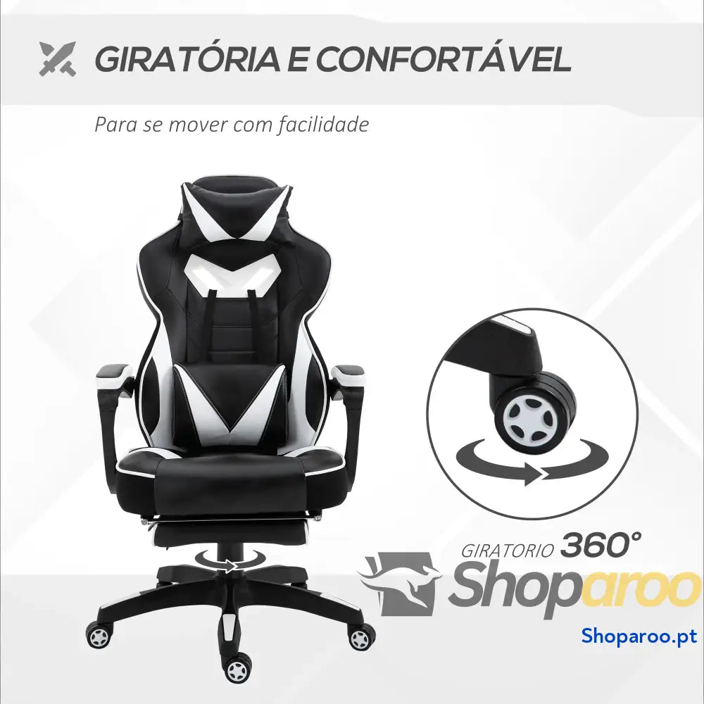 Cadeira de escritorio gaming ergonômica Altura ajustável Reclinável Encosto com apoio para pés 65x70x118,5-126,5 cm