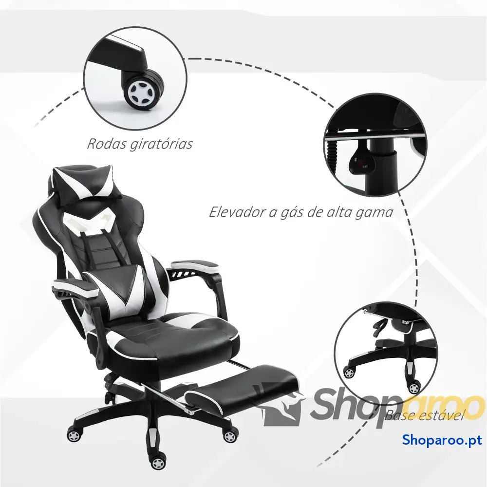 Cadeira de escritorio gaming ergonômica Altura ajustável Reclinável Encosto com apoio para pés 65x70x118,5-126,5 cm