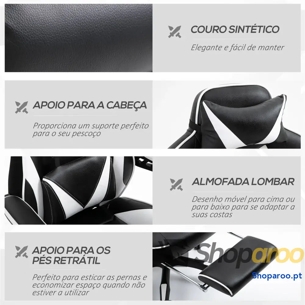 Cadeira de escritorio gaming ergonômica Altura ajustável Reclinável Encosto com apoio para pés 65x70x118,5-126,5 cm
