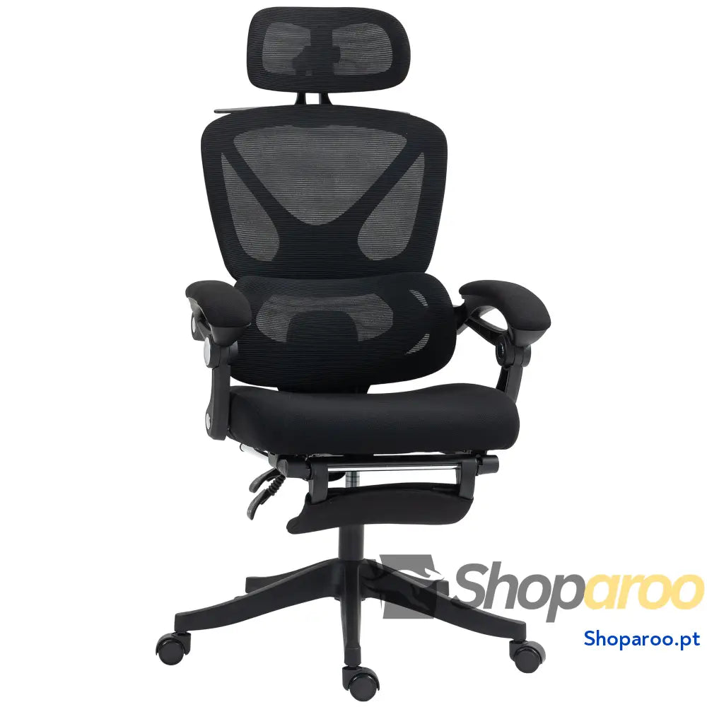 Cadeira de Escritório Malha com Apoio para a Cabeça Suporte Lombar os Pés Função Inclinação 71x70x109-119 cm Preto