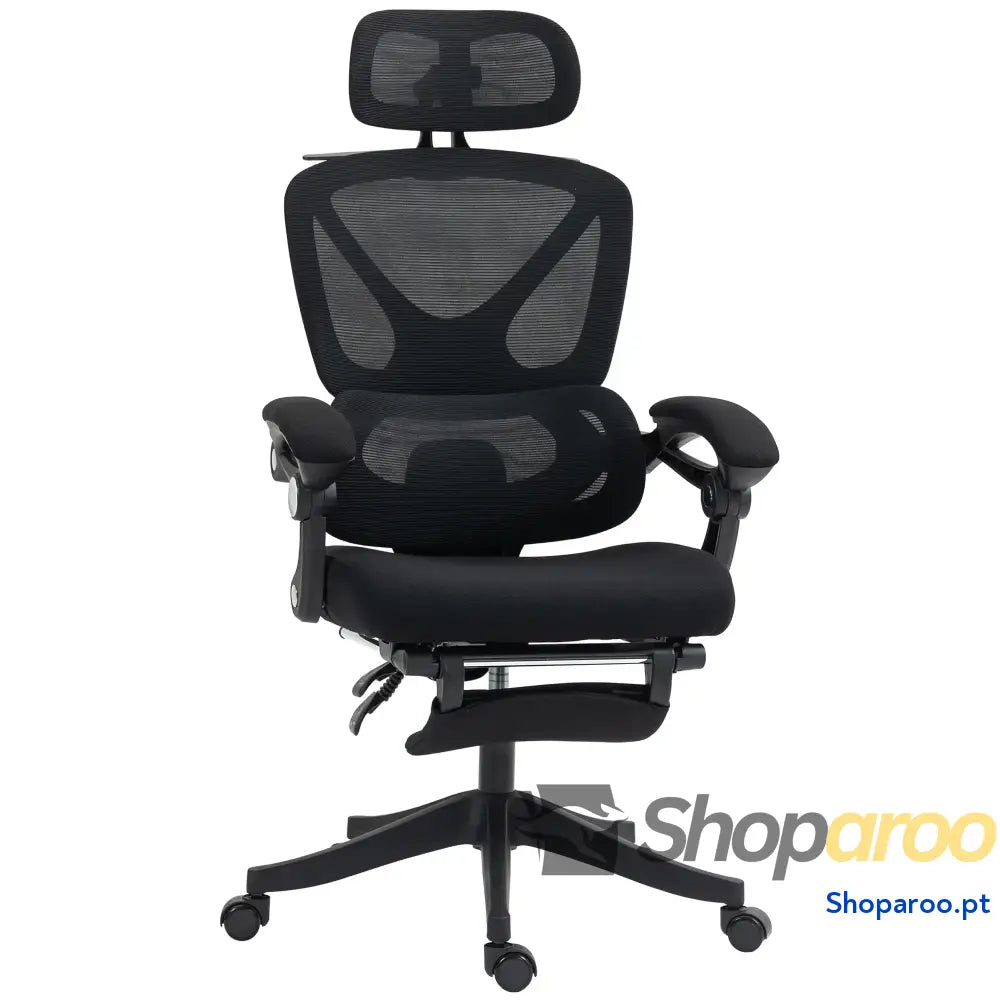 Cadeira de Escritório Malha com Apoio para a Cabeça Suporte Lombar os Pés Função Inclinação 71x70x109-119 cm Preto