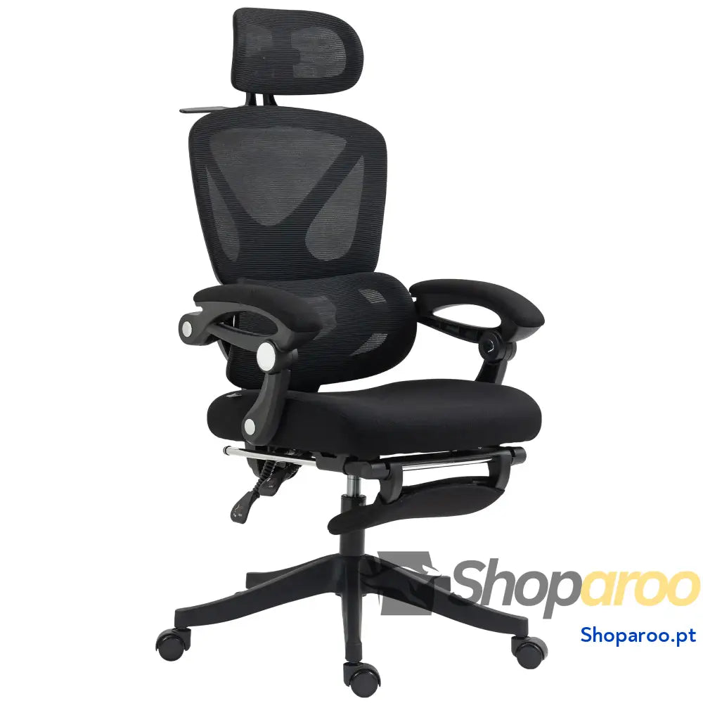 Cadeira de Escritório Malha com Apoio para a Cabeça Suporte Lombar os Pés Função Inclinação 71x70x109-119 cm Preto