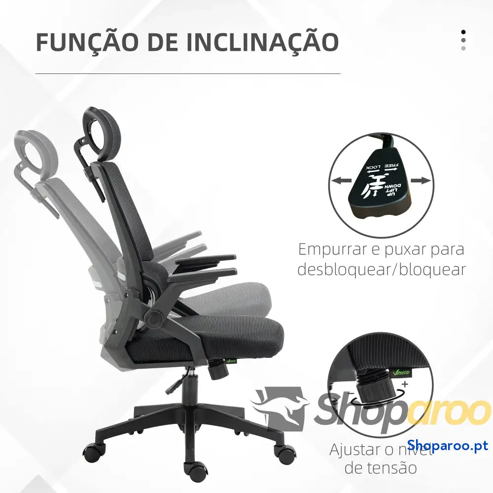 Cadeira de Escritório Malha Giratória com Altura e Apoio para a Cabeça Ajustáveis 58x61x102-119 cm Preto
