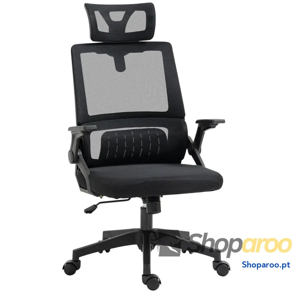 Cadeira de Escritório Malha Giratória com Altura e Apoio para a Cabeça Ajustáveis 58x61x102-119 cm Preto