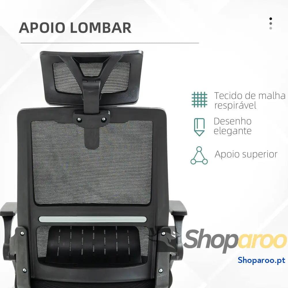 Cadeira de Escritório Malha Giratória com Altura e Apoio para a Cabeça Ajustáveis 58x61x102-119 cm Preto