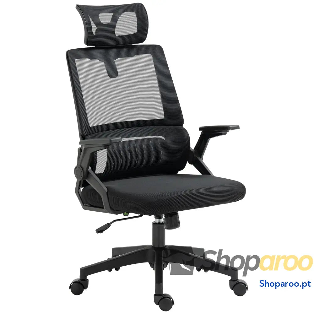 Cadeira de Escritório Malha Giratória com Altura e Apoio para a Cabeça Ajustáveis 58x61x102-119 cm Preto
