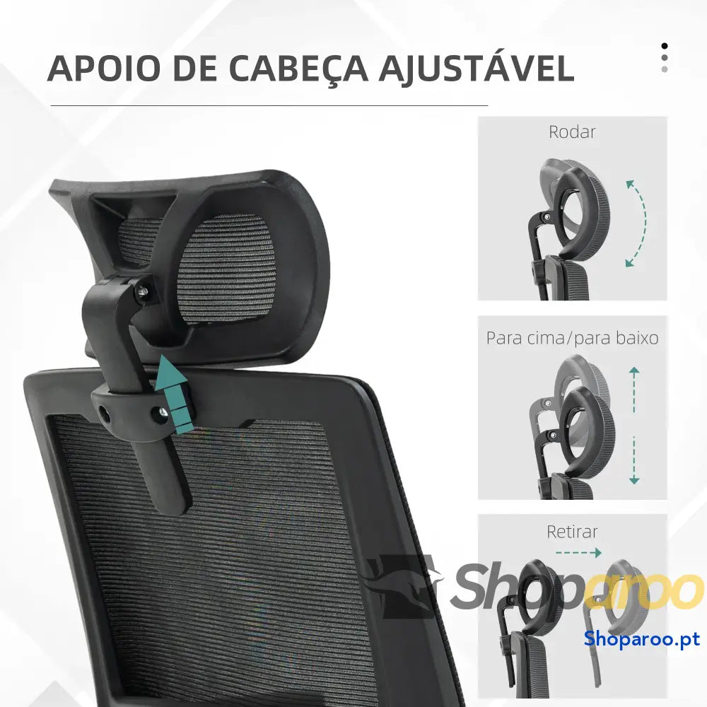 Cadeira de Escritório Malha Giratória com Altura e Apoio para a Cabeça Ajustáveis 58x61x102-119 cm Preto