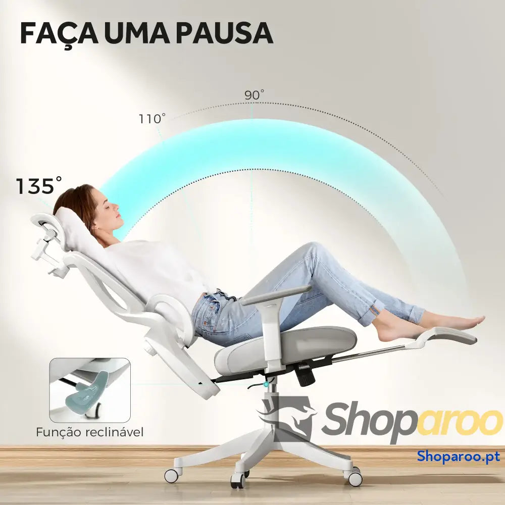 Cadeira de Escritório Malha Reclinável com Apoio para a Cabeça Ajustável e Altura Regulável 71x70x109-119 cm Cinza