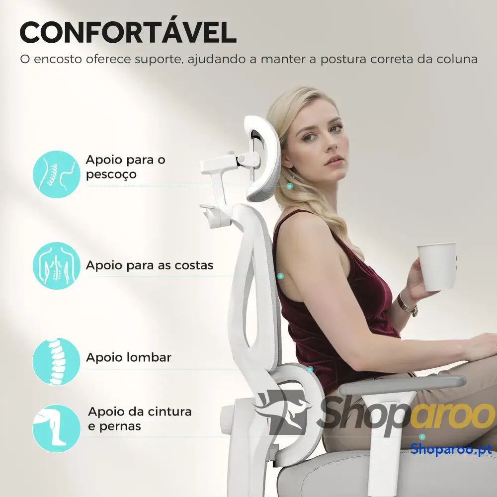 Cadeira de Escritório Malha Reclinável com Apoio para a Cabeça Ajustável e Altura Regulável 71x70x109-119 cm Cinza