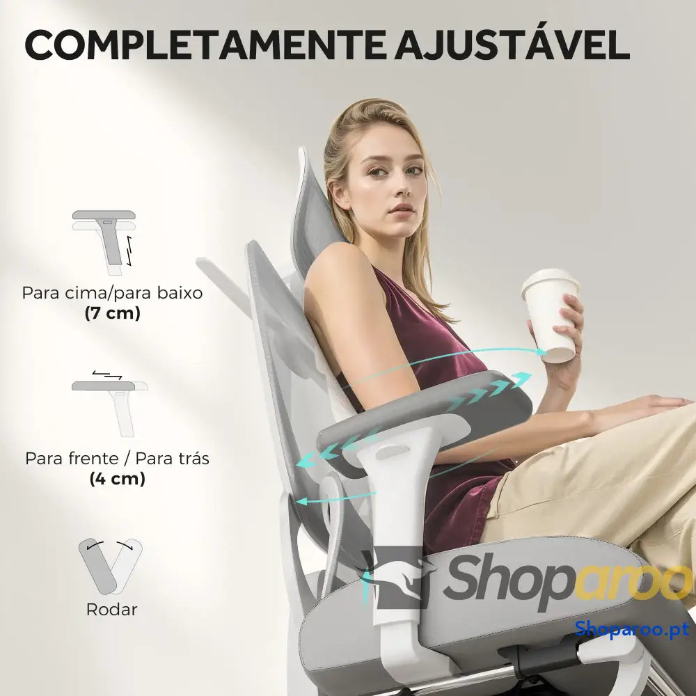Cadeira de Escritório Malha Reclinável com Apoio para a Cabeça Ajustável e Altura Regulável 71x70x109-119 cm Cinza