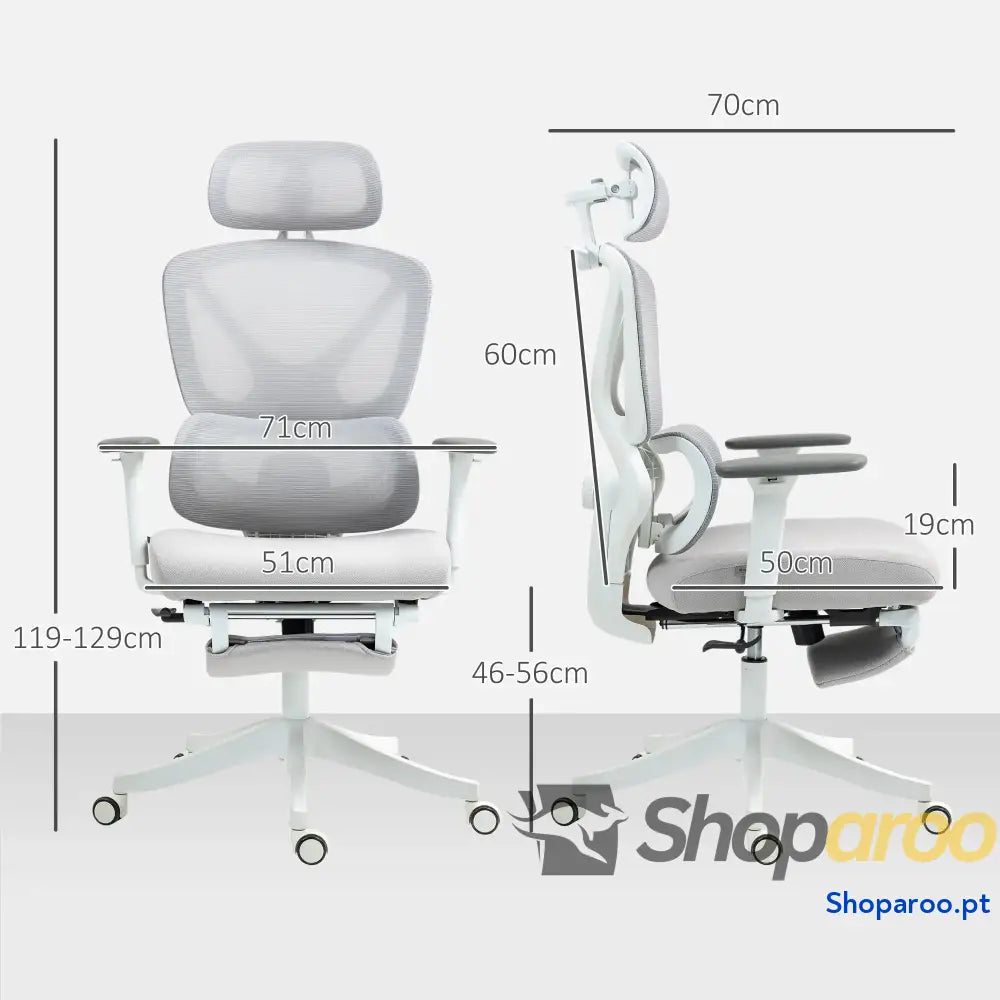 Cadeira de Escritório Malha Reclinável com Apoio para a Cabeça Ajustável e Altura Regulável 71x70x109-119 cm Cinza