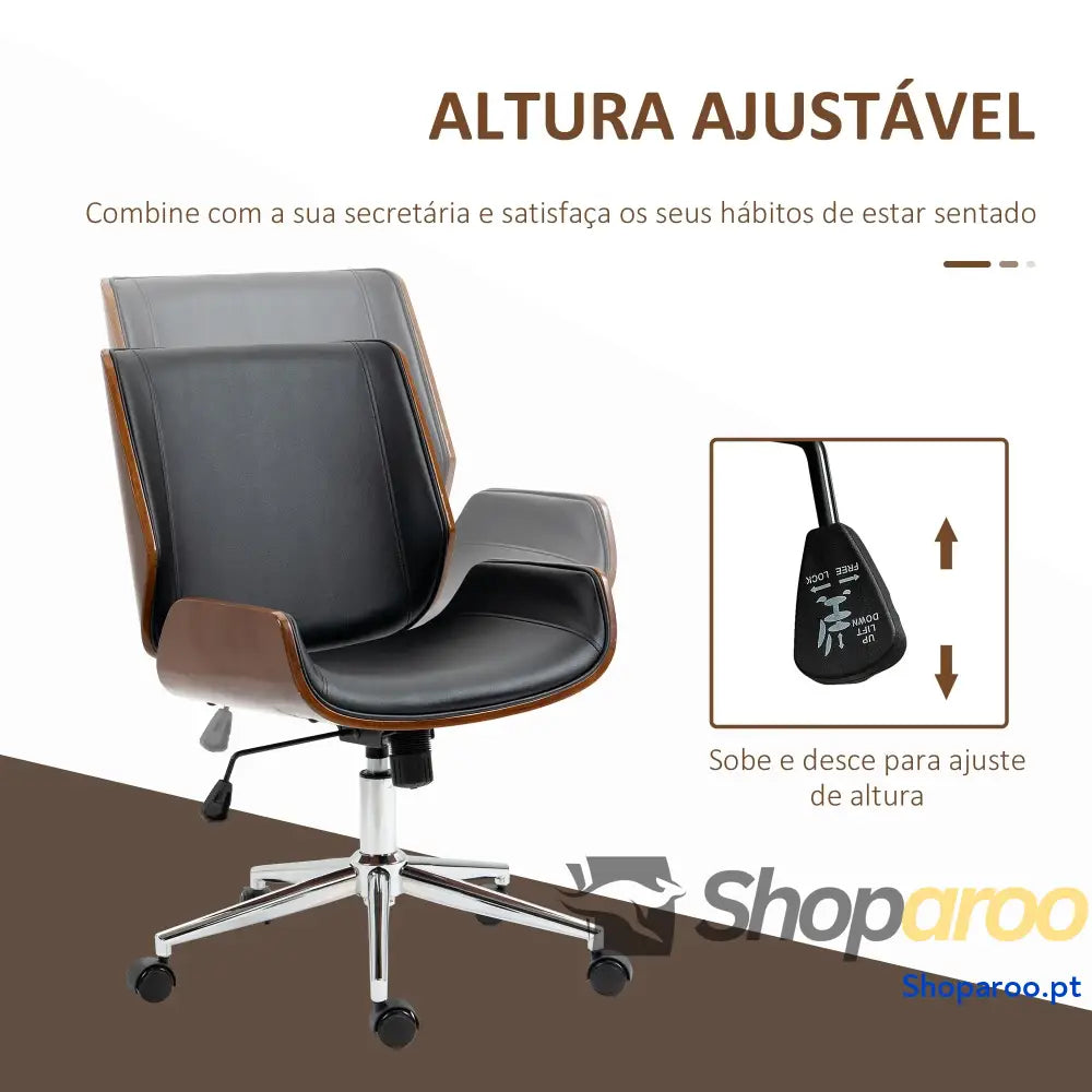 Cadeira de Escritório Operativa Giratória em PU com Altura Ajustável Função Inclinação 51x65,5x82-92cm Preto