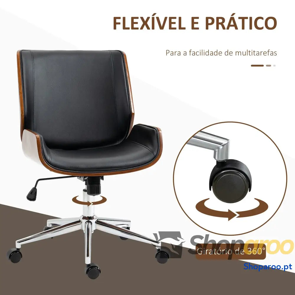 Cadeira de Escritório Operativa Giratória em PU com Altura Ajustável Função Inclinação 51x65,5x82-92cm Preto
