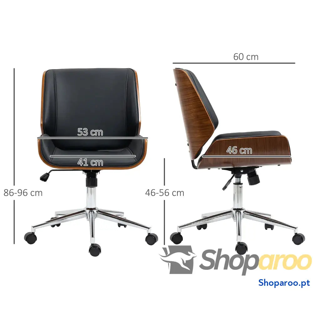 Cadeira de Escritório Operativa Giratória em PU com Altura Ajustável Função Inclinação 51x65,5x82-92cm Preto