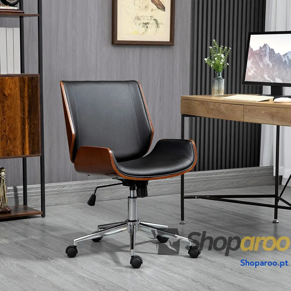 Cadeira de Escritório Operativa Giratória em PU com Altura Ajustável Função Inclinação 51x65,5x82-92cm Preto