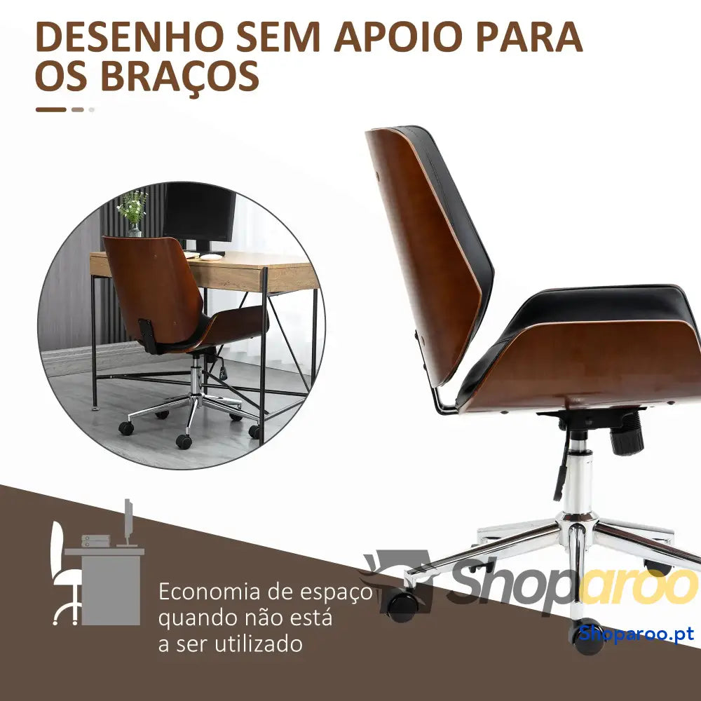 Cadeira de Escritório Operativa Giratória em PU com Altura Ajustável Função Inclinação 51x65,5x82-92cm Preto