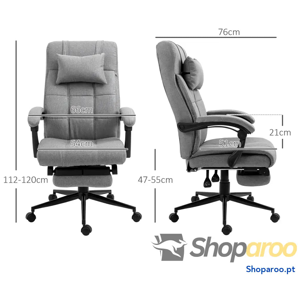 Cadeira de Escritório Reclinável Estofada em Tecido com Altura Ajustável e Apoio para os Pés 66x76x116-124 cm Cinza