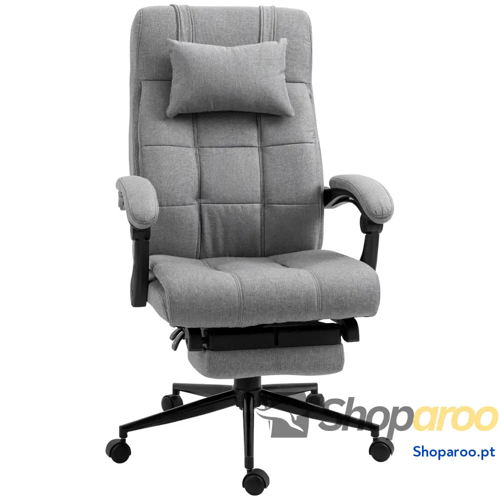 Cadeira de Escritório Reclinável Estofada em Tecido com Altura Ajustável e Apoio para os Pés 66x76x116-124 cm Cinza