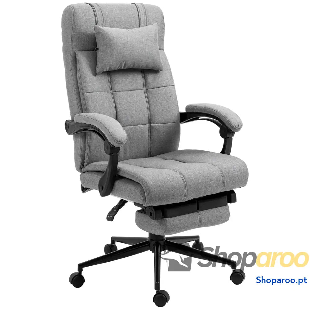 Cadeira de Escritório Reclinável Estofada em Tecido com Altura Ajustável e Apoio para os Pés 66x76x116-124 cm Cinza