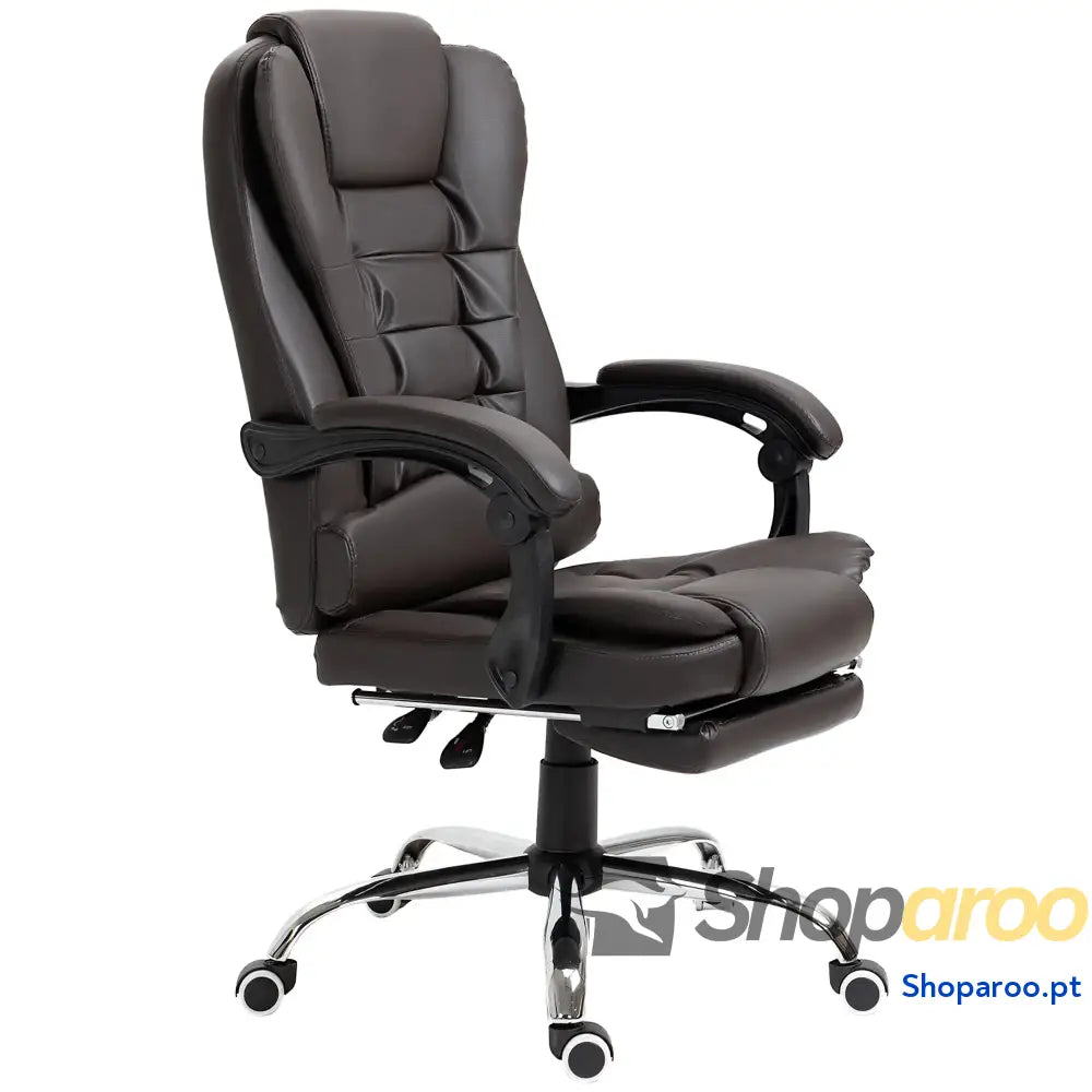 Cadeira de Escritório Reclinável Executiva Giratória com Altura Ajustável Estofada em PU 64,5x69x109-117 cm castanha