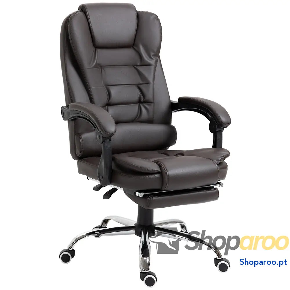 Cadeira de Escritório Reclinável Executiva Giratória com Altura Ajustável Estofada em PU 64,5x69x109-117 cm castanha