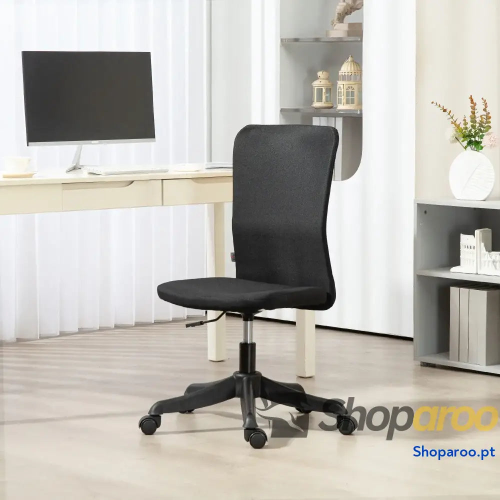 Cadeira de Escritório sem Apoio para os Braços Estofada em Linho Sintético com Altura Ajustável 53x43x85-93 cm Preto