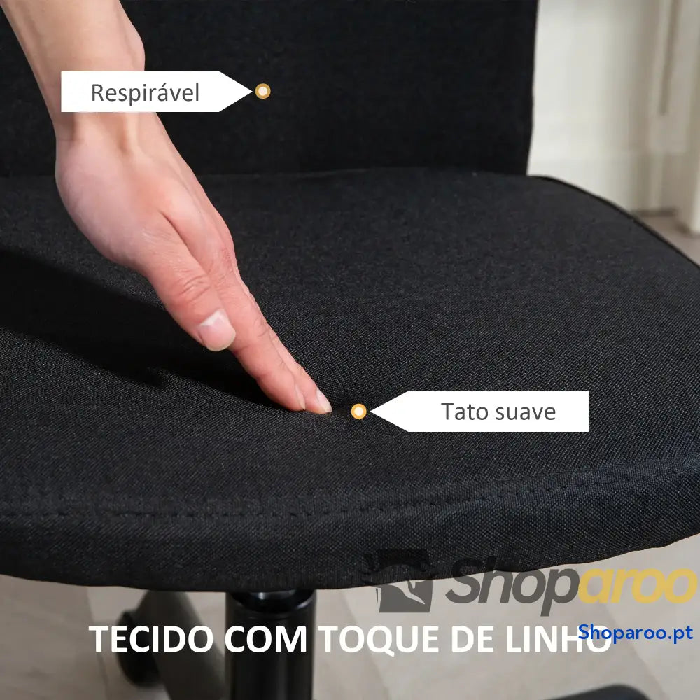 Cadeira de Escritório sem Apoio para os Braços Estofada em Linho Sintético com Altura Ajustável 53x43x85-93 cm Preto