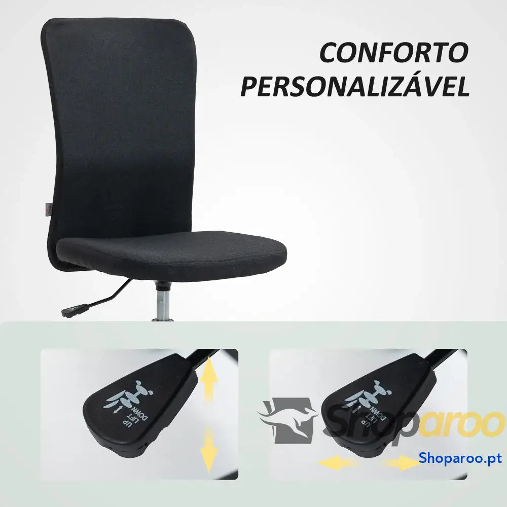 Cadeira de Escritório sem Apoio para os Braços Estofada em Linho Sintético com Altura Ajustável 53x43x85-93 cm Preto